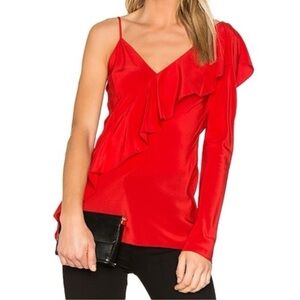 Diane Von Furstenberg Red silk Asymmetrical Ruffle Blouse